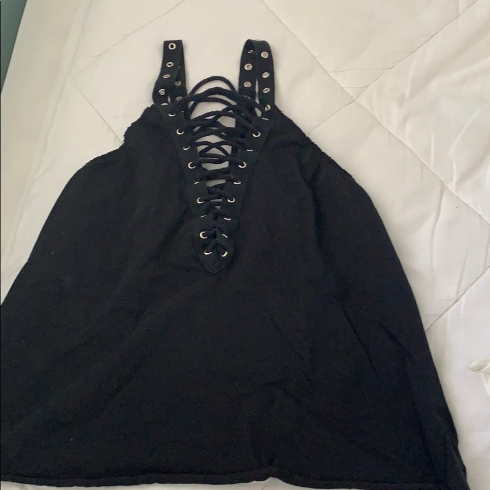 Lace up black tank